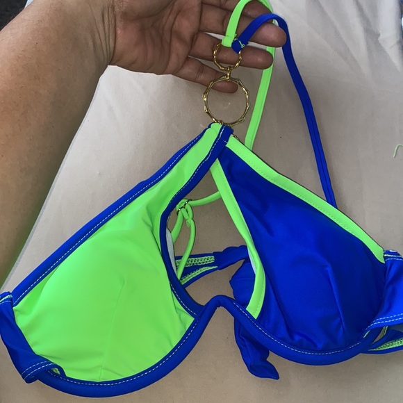 🔥Two Toned Asymmetrical Ring Linked One Shoulder Underwire Bikini Swimsuit🔥 - Picture 9 of 11